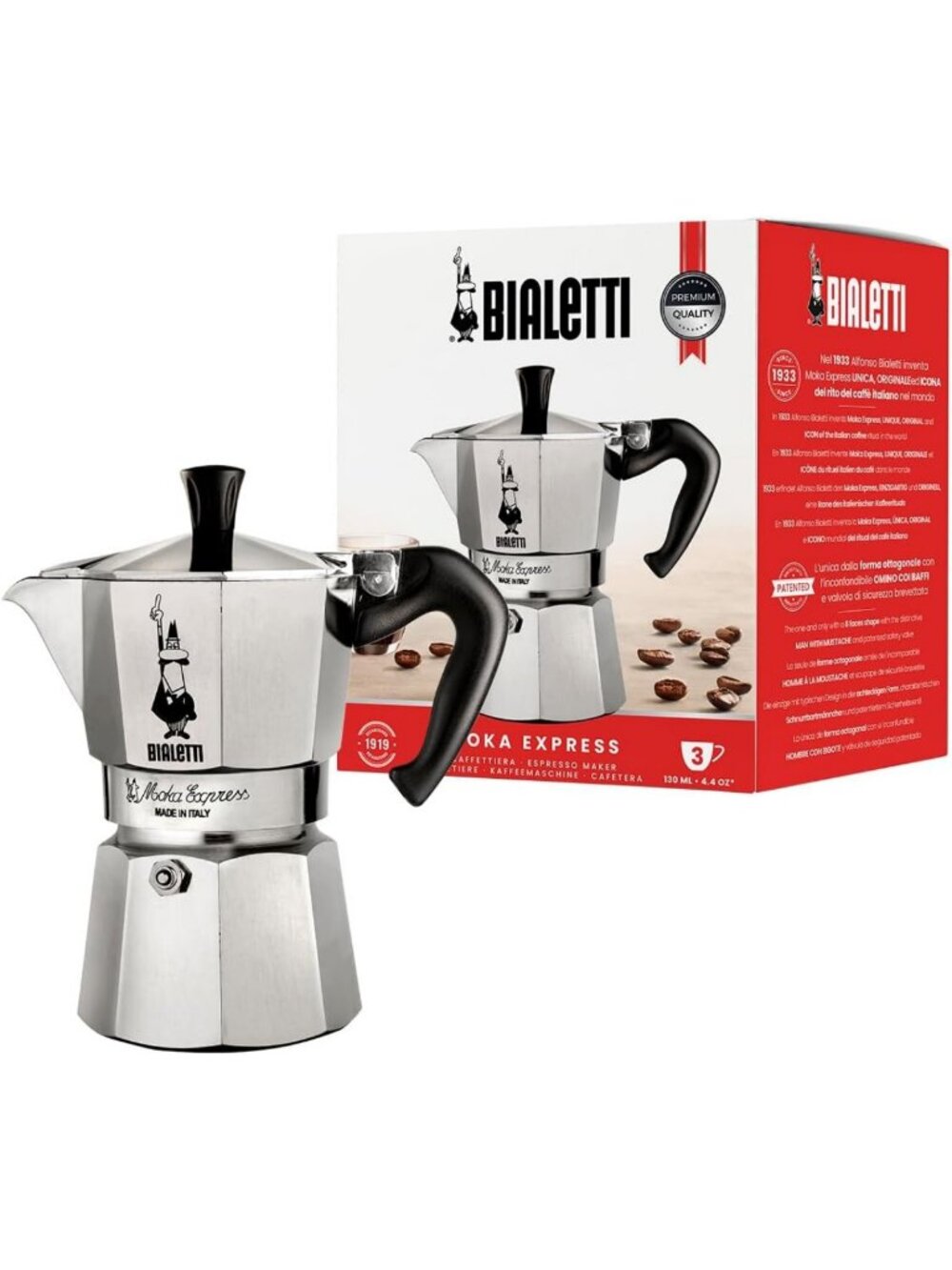 Iconic Stovetop Espresso Maker - Moka Pot for 3 Shots, Italian Coffee Maker